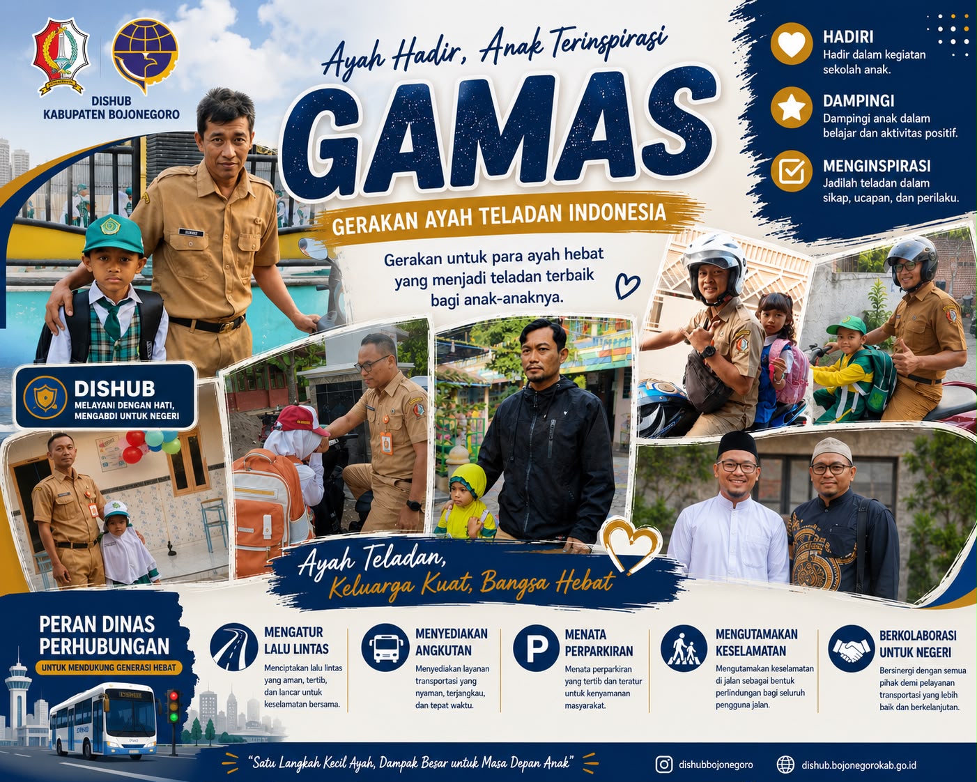Dishub Bojonegoro Dukung Gerakan Ayah Mengantar Anak di HAri Pertama Sekolah (GAMAS)