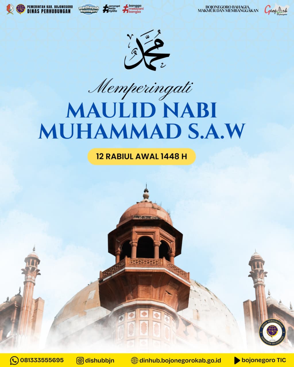 Keluarga Besar Dishub Bojonegoro Mengucapkan Selamat Memperingati Maulid Nabi Muhammad SAW 1448 H